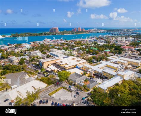 Nassau historic downtown aerial view and Nassau Harbour with Atlantis ...