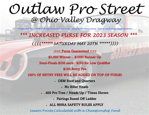 Program & Purse | Ohio Valley Dragway