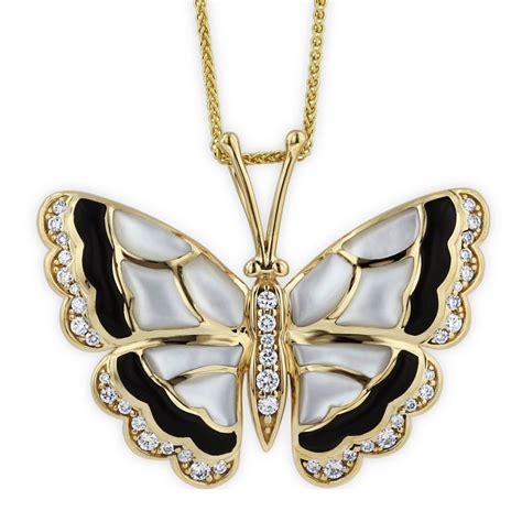 Butterfly Gold White Inlay Pendant Necklace | Kabana