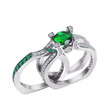 2 Piece May Birthstone Ring White Gold Filled – BeekDeals