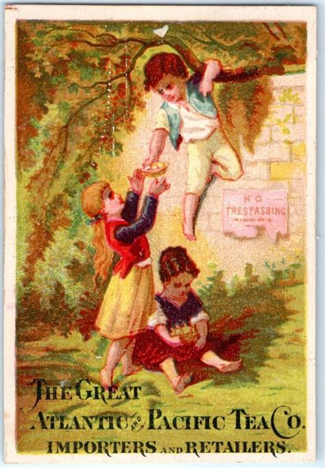 c1880s Great Atlantic & Pacific Tea Co Cute Boy Girls Trespassing Bird ...