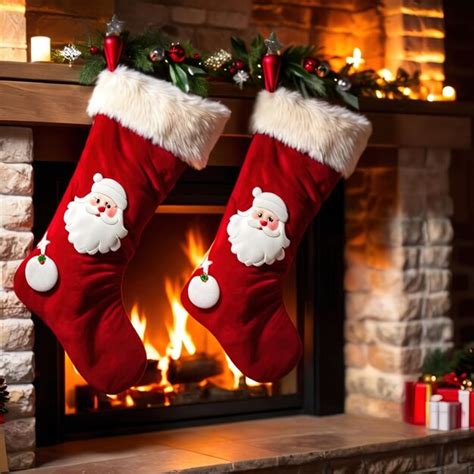 Premium Photo | Christmas stockings on fireplace