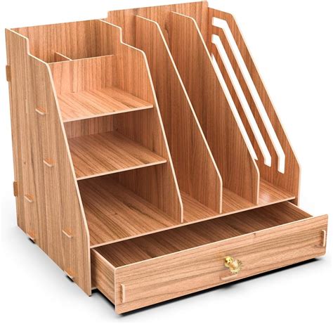 Booxihome Office Wooden Stationery Desk Tidy Storage Organiser Holder ...