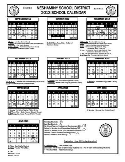 2012 - 2013 School Calendar - Neshaminy School District