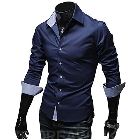 2018 New Designer Slim Fit Mens Casual Shirt Fashion Long Sleeve Classic Social Shirt Male ...