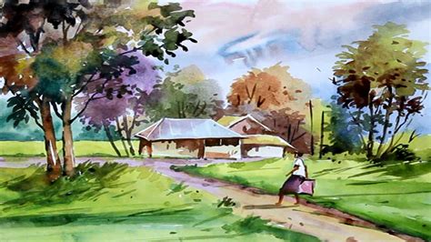 Draw village scenery with watercolor painting : r/painting