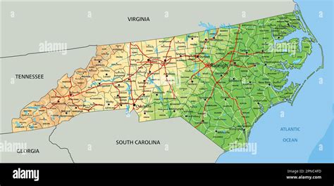 High detailed North Carolina physical map with labeling Stock Vector ...