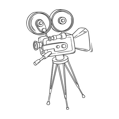 Cinema camera sketch. Cinema vintage camera in doodle style. Vector ...