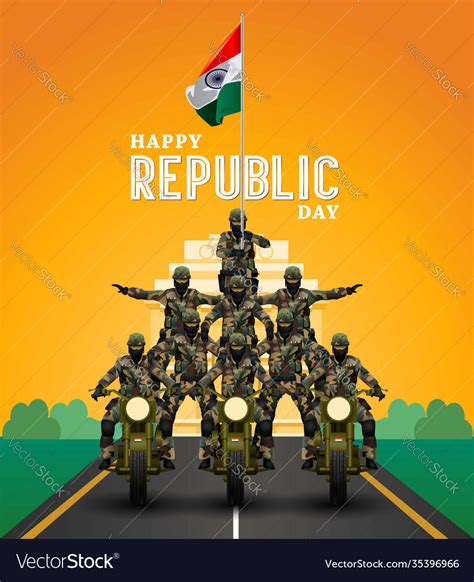 Indian army with flag for happy republic day Vector Image