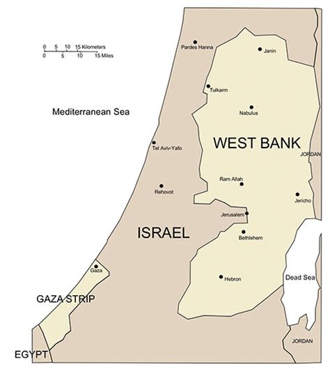 West Bank and Gaza Map for PowerPoint, Major Cities and Capital - Clip ...