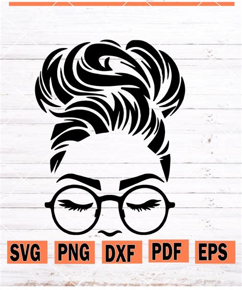 Messy bun with glasses svg, Messy bun svg, messy bun classy afro woman svg