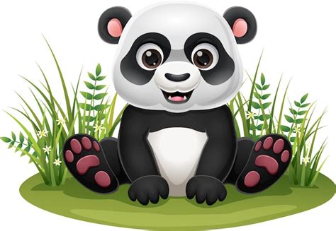 Premium Vector | Cartoon little panda sitting in the grass