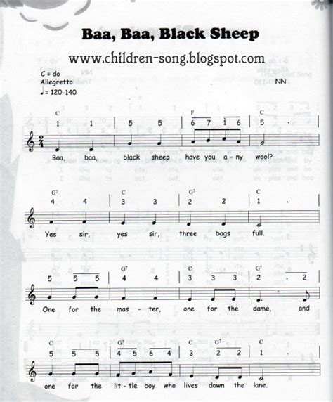 Baa, Baa, Black Sheep Children Song with Notes