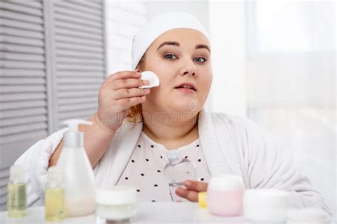 Content Fat Woman Taking Care of Her Skin Stock Photo - Image of disease, complexion: 116606764