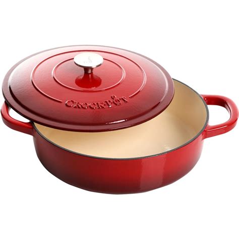 Artisan 5 Quart Round Enameled Cast Iron Braiser Pan with Lid, Scarlet Red - Walmart.com ...