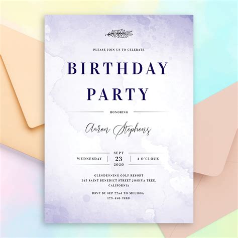 Blue Aquarelle Birthday Invitation Template Online Maker