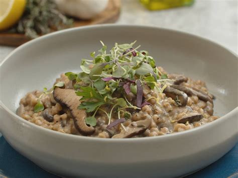 Mushroom Barley “Risotto” with Truffle Cheese, Herb and Microgreen Salad » Gordon Ramsay.com