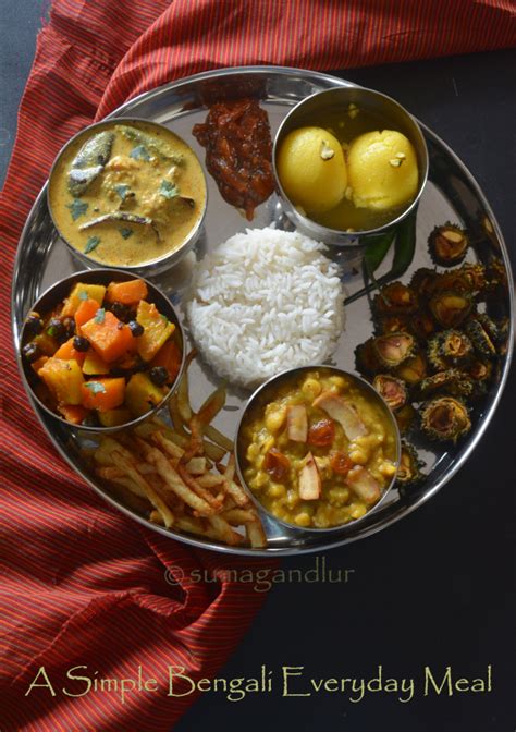 Veggie Platter: Bengali Niramish Thaali ~ Uchche Bhaja / Bengali Bitter Gourd Fry