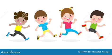 Happy Kids Jogging for Healthy. Cartoon Character Children Running ...