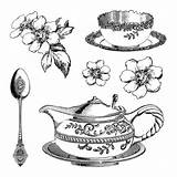 Coloring Tea Set Clip Art Sketch Page sketch template