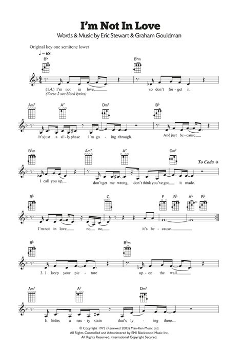 I'm Not In Love by 10cc Sheet Music for Ukulele at Sheet Music Direct