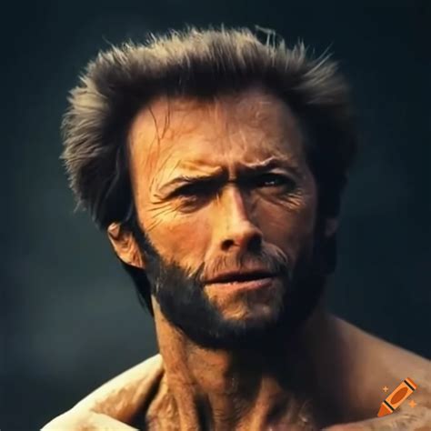 Close-up of clint eastwood with wolverine hairstyle and claws on Craiyon