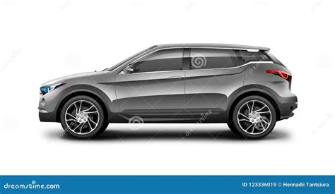 Grey Generic SUV Car on White Background. Side View with Isolated Path Stock Illustration ...