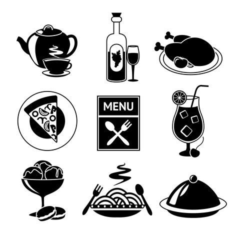 Restaurant food icons black and white 454513 Vector Art at Vecteezy