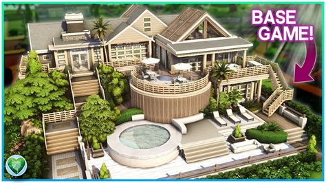 BASE GAME MANSION + ROUND POOL!😲 [No CC] - Sims 4 Speed Build | Kate Emerald - Zooz