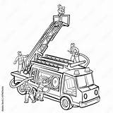 Sketch firefighters On A fire Truck Rescuing Child coloring Book  sketch template