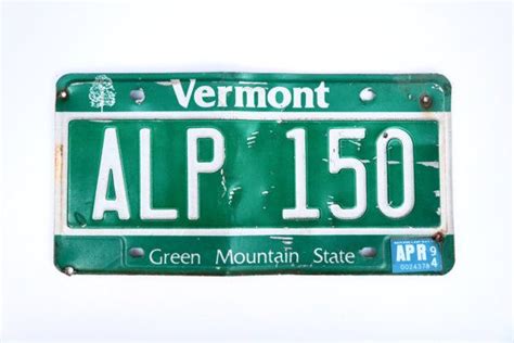 Vermont License Plate Number ALP 150 with April 94 VT Registration Sticker/Green Mountain State ...