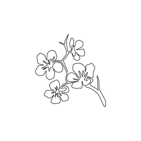 One single line drawing of beauty fresh cherry blossom for home decor wall art print poster ...