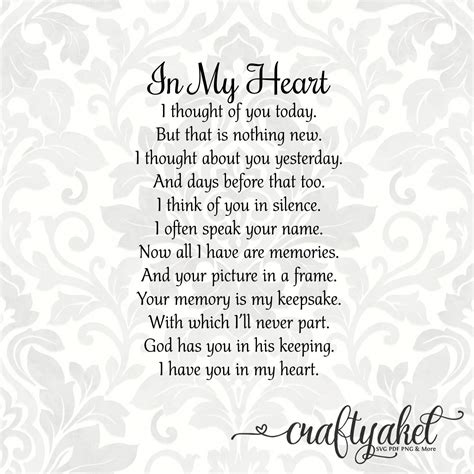 In My Heart Poem Bereavement Mourning Sympathy Grief - Etsy Australia