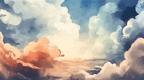 Premium AI Image | A painting of a sky with clouds and a blue sky with ...