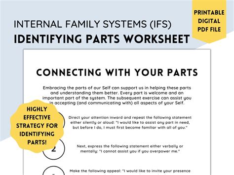 IFS Parts Worksheet on Identifying Parts Internal Family Systems Therapy Exercise, Counseling ...