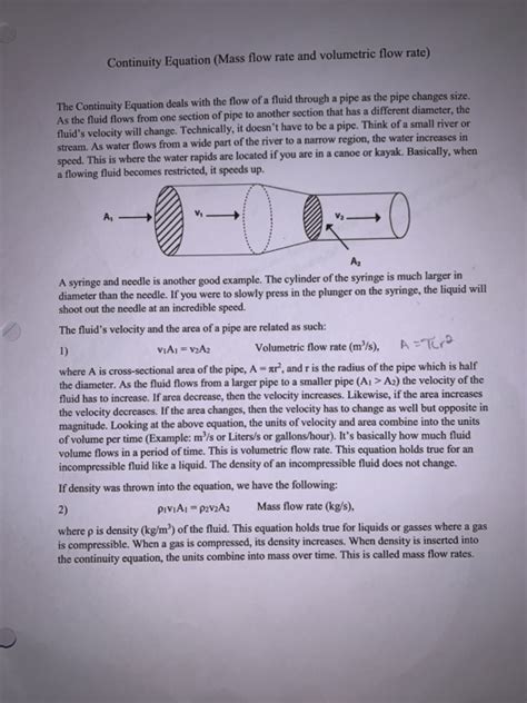 Solved Continuity Equation (Mass flow rate and volumetric | Chegg.com