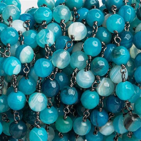 Buy 6mm Blue Agate Faceted Round Black Gold Chain 28 pieces - The Bead Traders