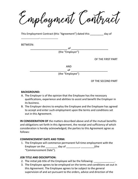 Employment contract contract of employment employment agreement employment contract template ...