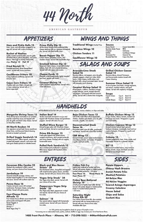 Menu at 44 North American Gastropub and Vs Sports Bar