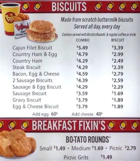 Menu at Bojangles fast food, Charlotte, S Tryon St