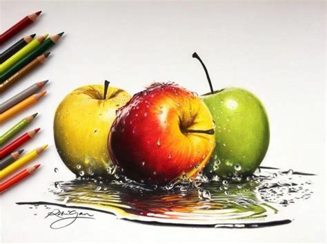 Fruit colored pencils art Fruit Art Drawings, Fruits Drawing, Realistic ...