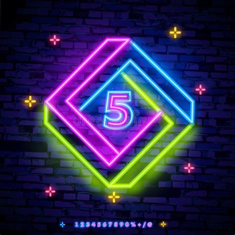 Number Five Symbol Neon Sign Vector in a Cheerful Multi-colored Frame ...