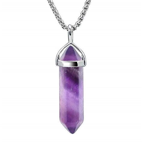 Amethyst Purple Crystal Necklace Silver Pendant