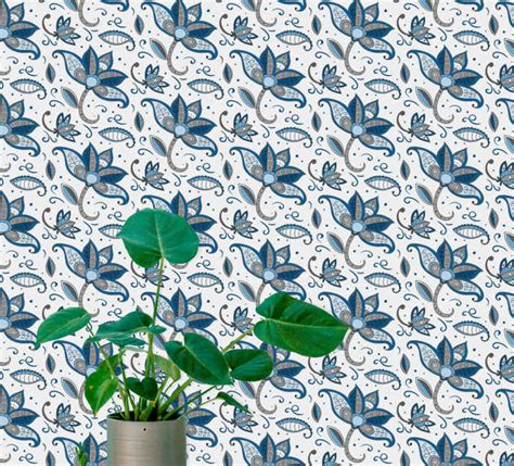 Flower pattern hand drawn batik style nature wallpaper - TenStickers