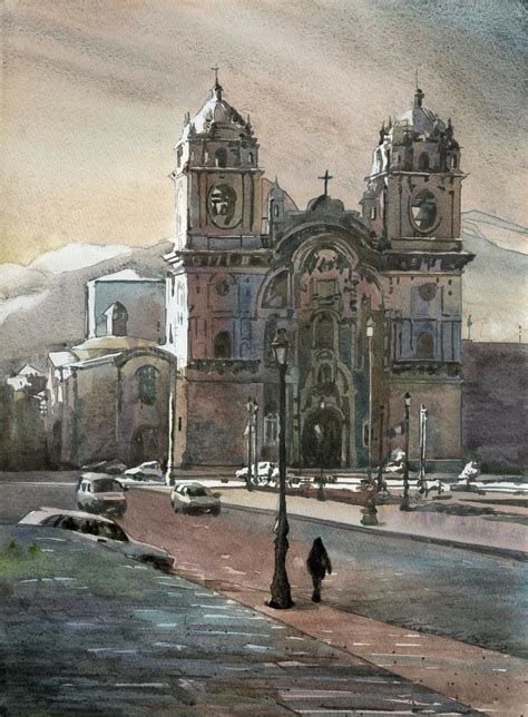 Cusco Cathedral- monochromatic painting using Daniel Smith Primatek watercolors | Travel ...