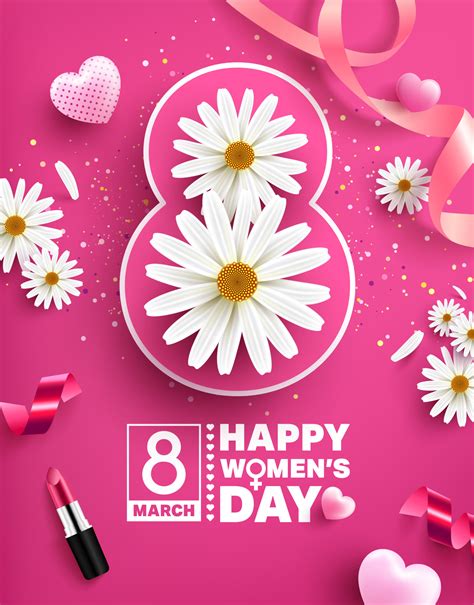 8 march women's day Poster or banner with flower and sweet hearts on pink background.Promotion ...