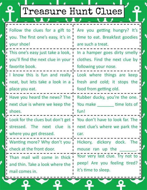 Treasure Hunt Clues Free Printable