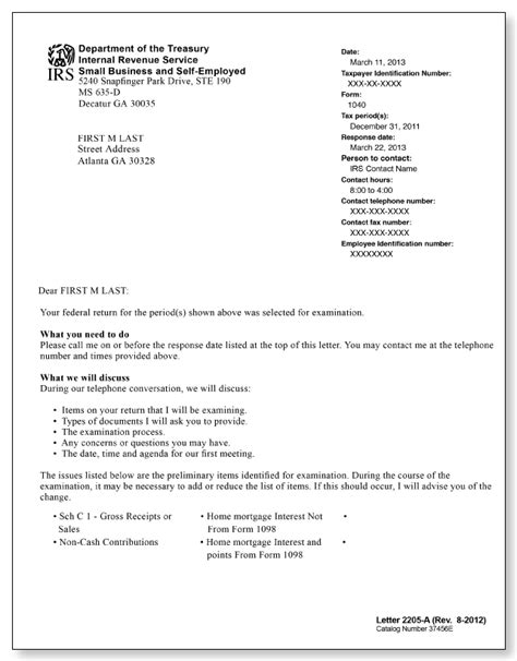 IRS Audit Letter 2205-A – Sample 5