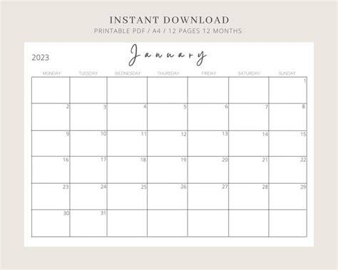 PRINTABLE CALENDAR 2023 Monthly Planner 2023 Monthly - Etsy New Zealand