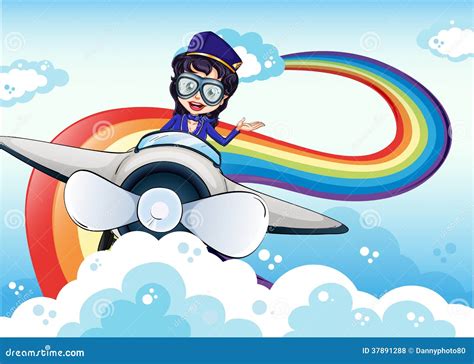 Female Pilot In Aircraft Cockpit Vector Illustration | CartoonDealer ...